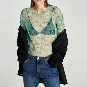 ZARA Floral Tulle Top